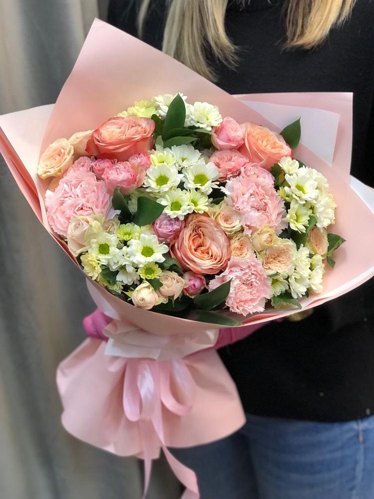 Букет цветов из: Гвоздики, Розы и Хризантемы в Подлесном