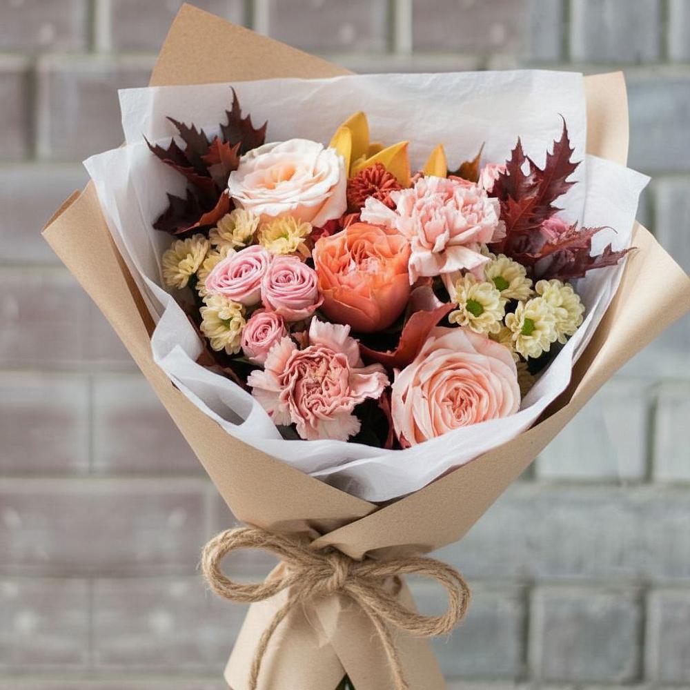 Букет цветов из: Гвоздики, Хризантемы и Розы в Подлесном