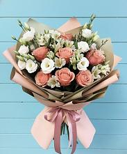 Букет цветов из:  Розы, Альстромерии и Лизиантусы в Подлесном