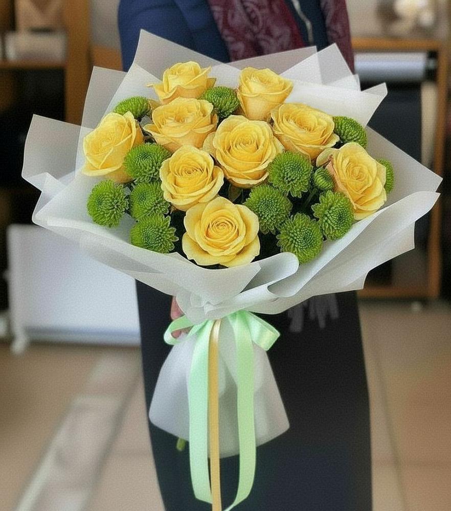 Букет цветов из: Хризантемы и Розы в Подлесном