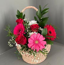 Цветочная композиция из Розы, Хризантемы и Герберы в корзине #REPLACE_PRED# Подлесном