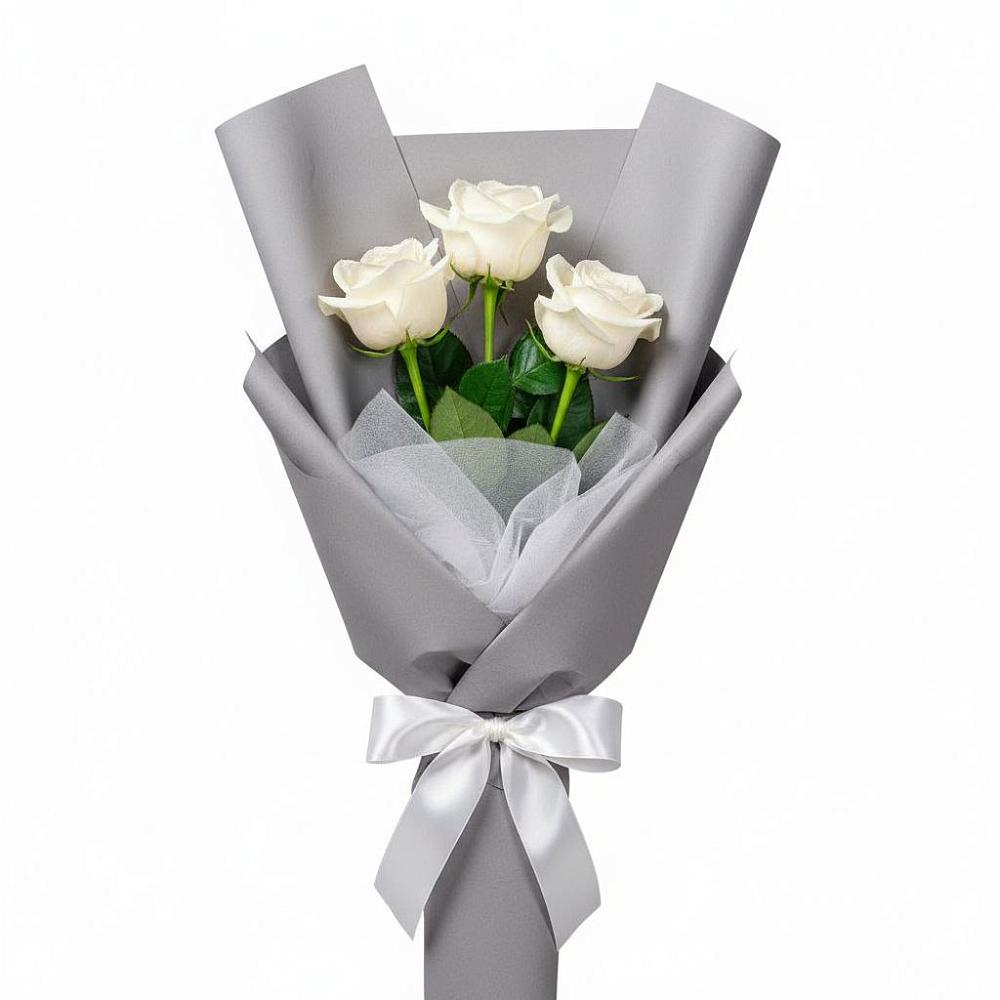Букет 3 белые розы в Подлесном