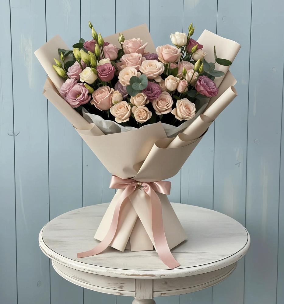 Букет цветов из: Розы и Лизиантусы в Подлесном