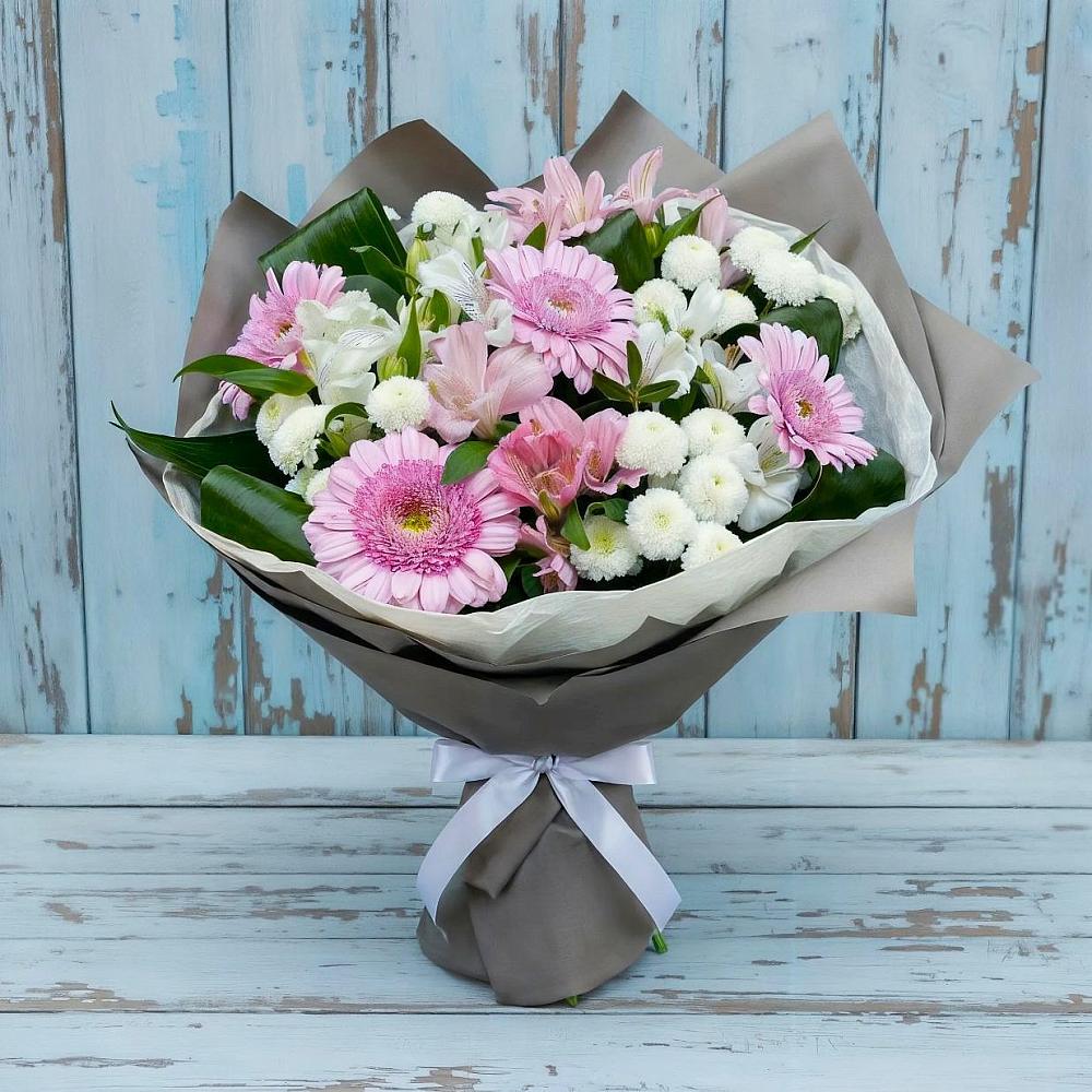Букет цветов из: Герберы, Альстромерии и Хризантемы в Подлесном