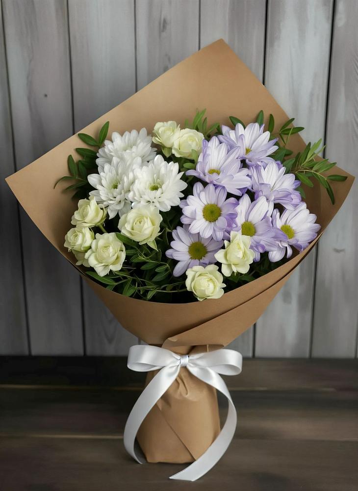 Букет цветов из: Хризантемы и Розы в Подлесном